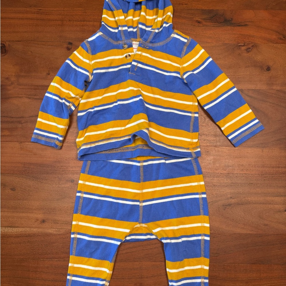 Hanna Andersson Blue and Mustard Yellow Striped Hoodie & Pants Set - Kids